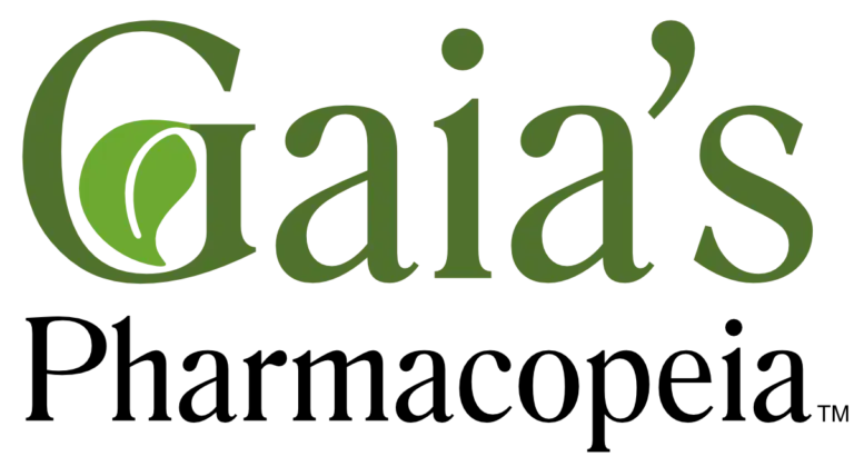 gaias pharmacopeia logo with leaf in G
