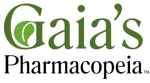 Gaia's Pharmacopeia logo with green leaf design